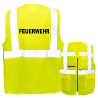 Feuerwehr-Multifunktionsweste mit Taschen und Reißverschluss in verschiedenen Farben und Größen, reflektierend und zertifiziert nach EN ISO 20471