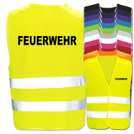 Feuerwehr-Warnweste mit zwei Leuchtstreifen in verschiedenen Farben und Größen, reflektierend und zertifiziert