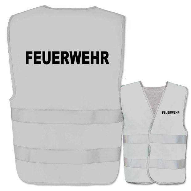 Feuerwehr-Warnwesten mit zwei Leuchtstreifen in Weiß mit schwarzem Feuerwehr-Aufdruck, reflektierend, verschiedene Größen und Farben verfügbar