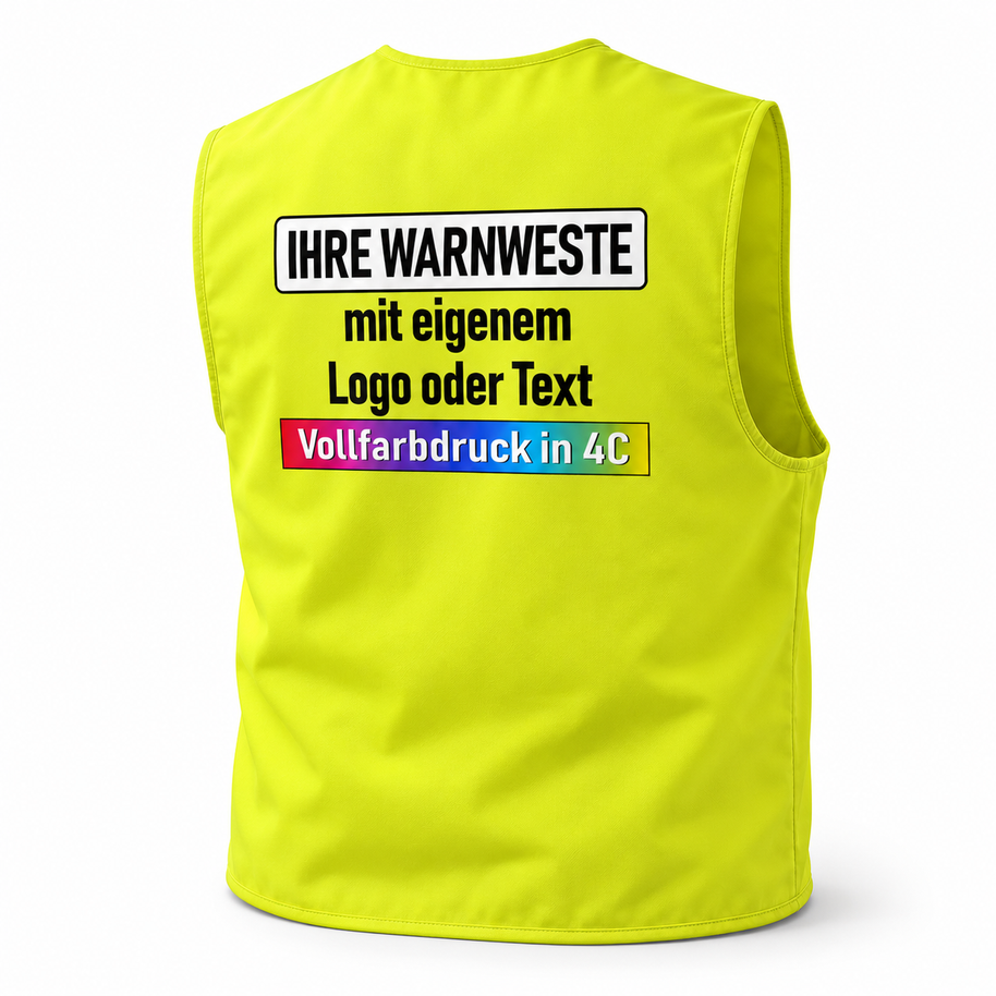 Gefütterte Korntex Arbeitsweste „Kiel“ in leuchtendem Gelb aus glattem Stoff, mit Aufdruck für eigenes Logo oder Text.