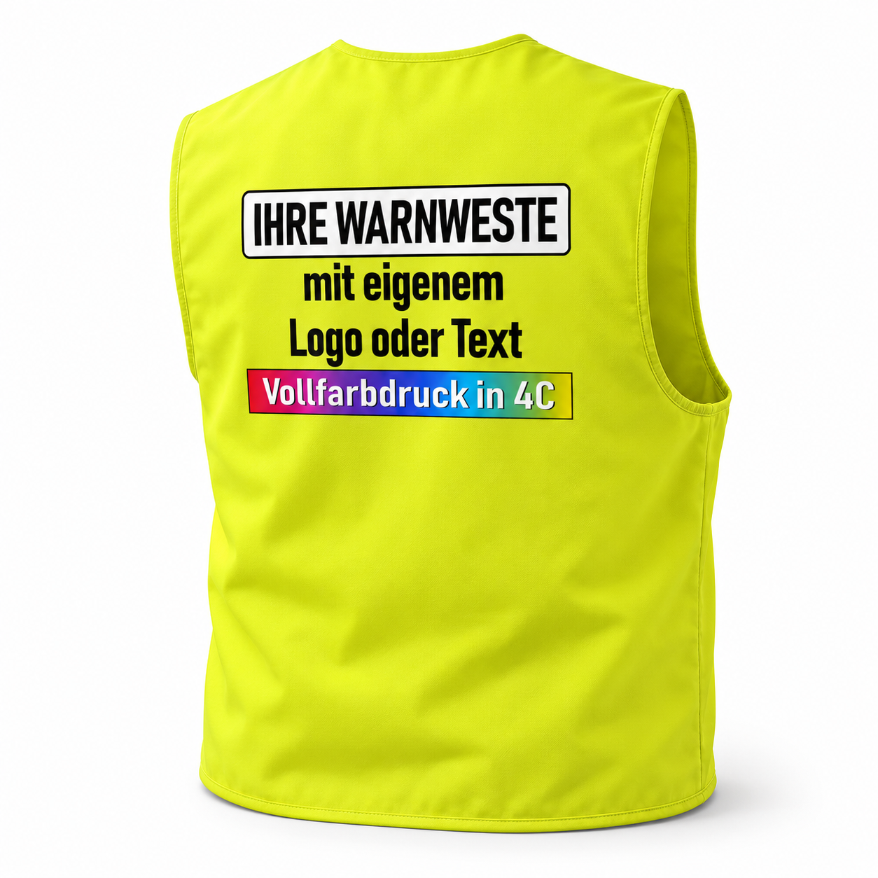 Gefütterte Korntex Arbeitsweste „Kiel“ in leuchtendem Gelb aus glattem Stoff, mit Aufdruck für eigenes Logo oder Text.