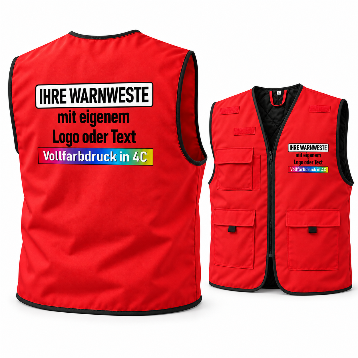 Arbeitsweste Gefütterte Korntex Arbeitsweste „Kiel“ in Rot mit schwarzer Einfassung, Taschen und individuellem Logodruck.