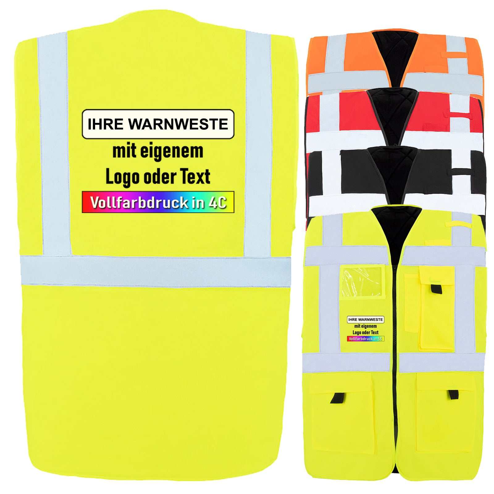 Gefütterte Warnweste Comfort-Fit Wismar mit individuellem Aufdruck in verschiedenen Farben und Reflexstreifen
