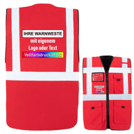 Gefütterte rote Warnweste Comfort-Fit Wismar mit reflektierenden Streifen und individuellem Logo- oder Textdruck