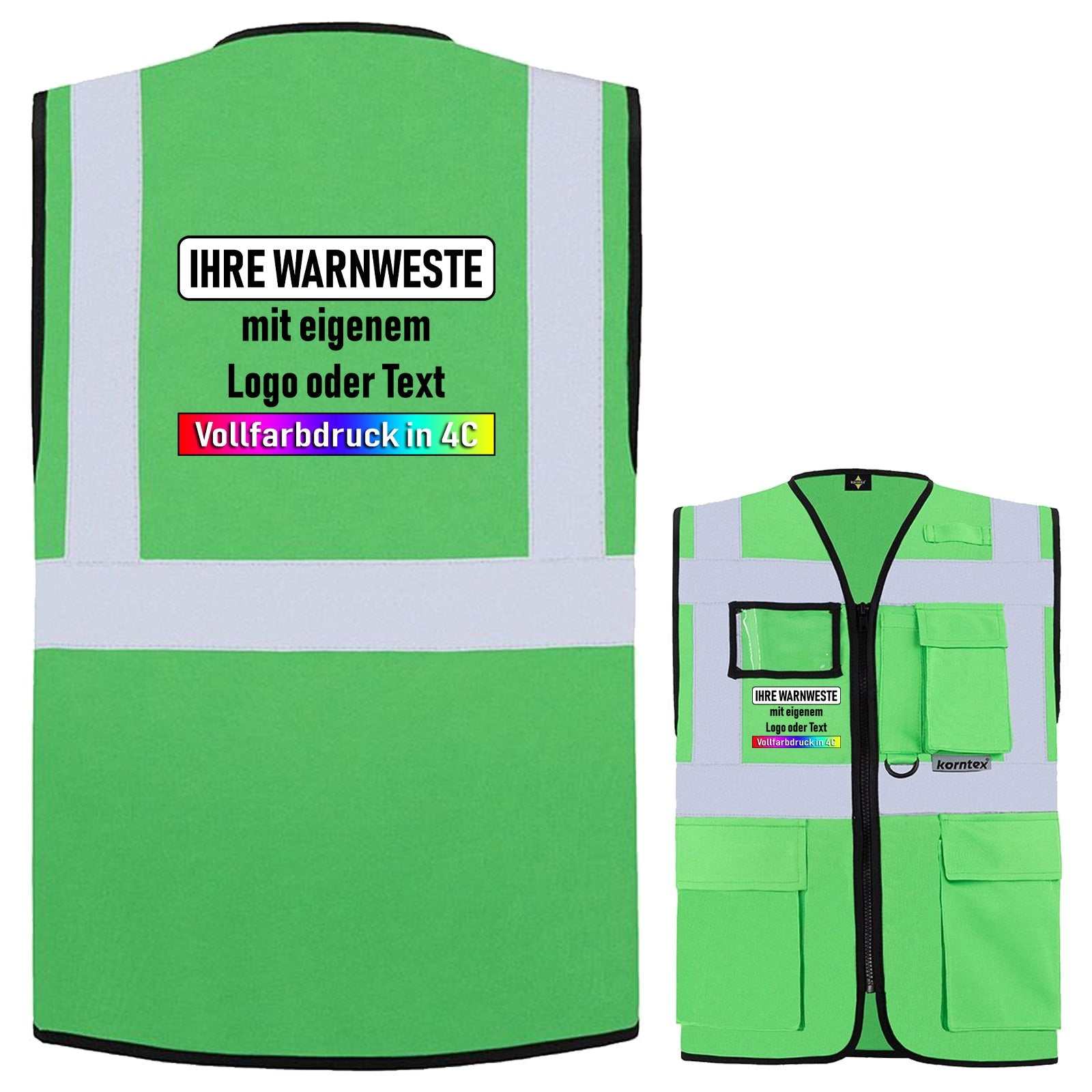 Korntex Multifunktionsweste Berlin mit Taschen, Reißverschluss und Leuchtstreifen in verschiedenen Farben und Größen