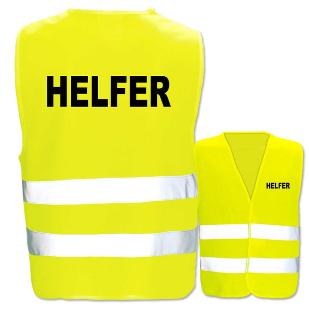 Helfer-Warnweste mit zwei reflexstreifen in gelb und orange, verschiedene Größen und individuell bedruckbar