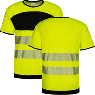 Korntex Hi-Vis T-Shirt mit schwarzer Brust, reflektierenden Streifen und optionalem Druck in Signalfarben