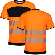 Korntex Hi-Vis T-Shirts in signal colors with black chest, reflective strips, and customizable print options