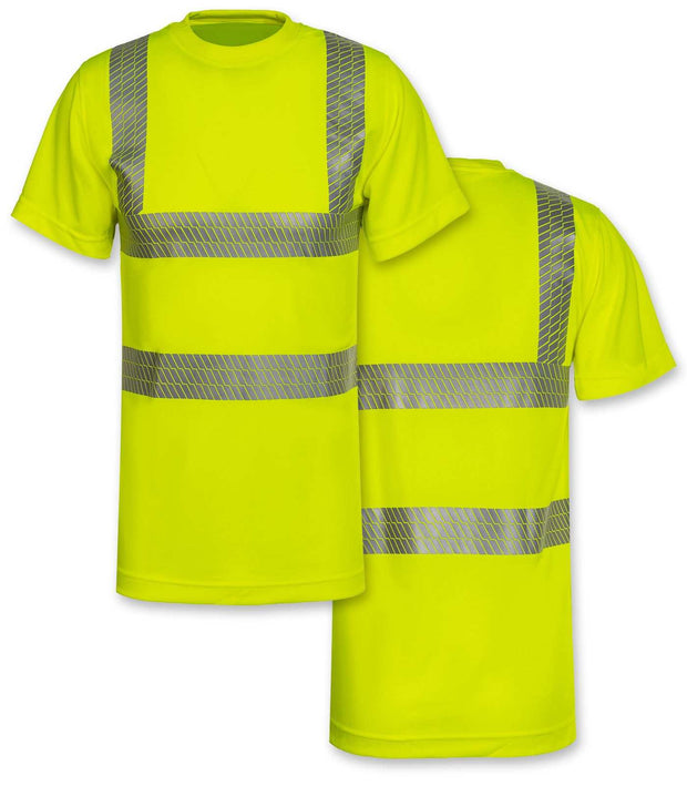 Hi-Vis T-Shirts Korntex in signal yellow with segmented reflective stripes front and back, certified protective workwear