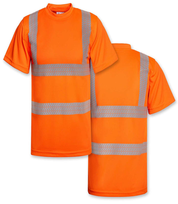 Orange Korntex Hi-Vis T-Shirts with segmented reflective stripes, certified protective workwear, breathable fabric, optional custom print
