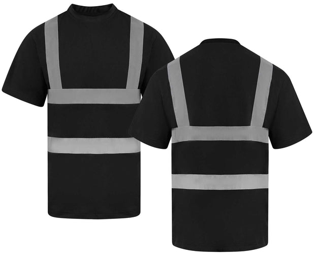 Schwarzes Korntex Hi-Vis T-Shirt mit 4 Leuchtstreifen, Baumwoll-Polyester-Mix und zertifiziertem Warnschutz