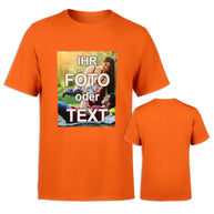 Unisex T-Shirt aus 100% Baumwolle, vollfarbig bedruckt mit Foto, Text und Logo, hochwertige Verarbeitung