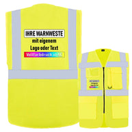 gelbe Korntex Comfort-Multifunktionsweste Hamburg mit Reißverschluss, Taschen, LEDs und individuellem Druck