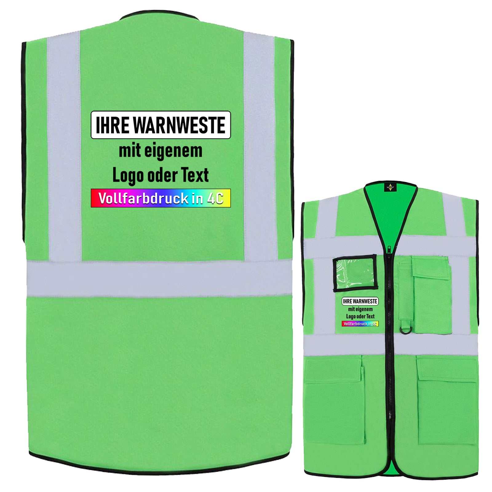 Grüne Korntex Comfort-Multifunktionsweste Hamburg mit Reißverschluss, Taschen, Ausweisfenster und individuellem Druck