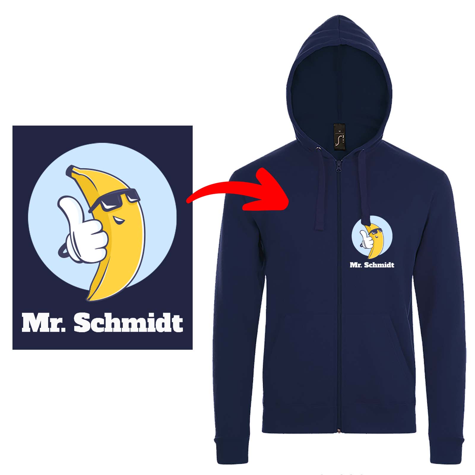Bedruckte Kapuzenjacke Sol's Stone // Hooded Sweater mit eigenem Foto Text Logo gestalten