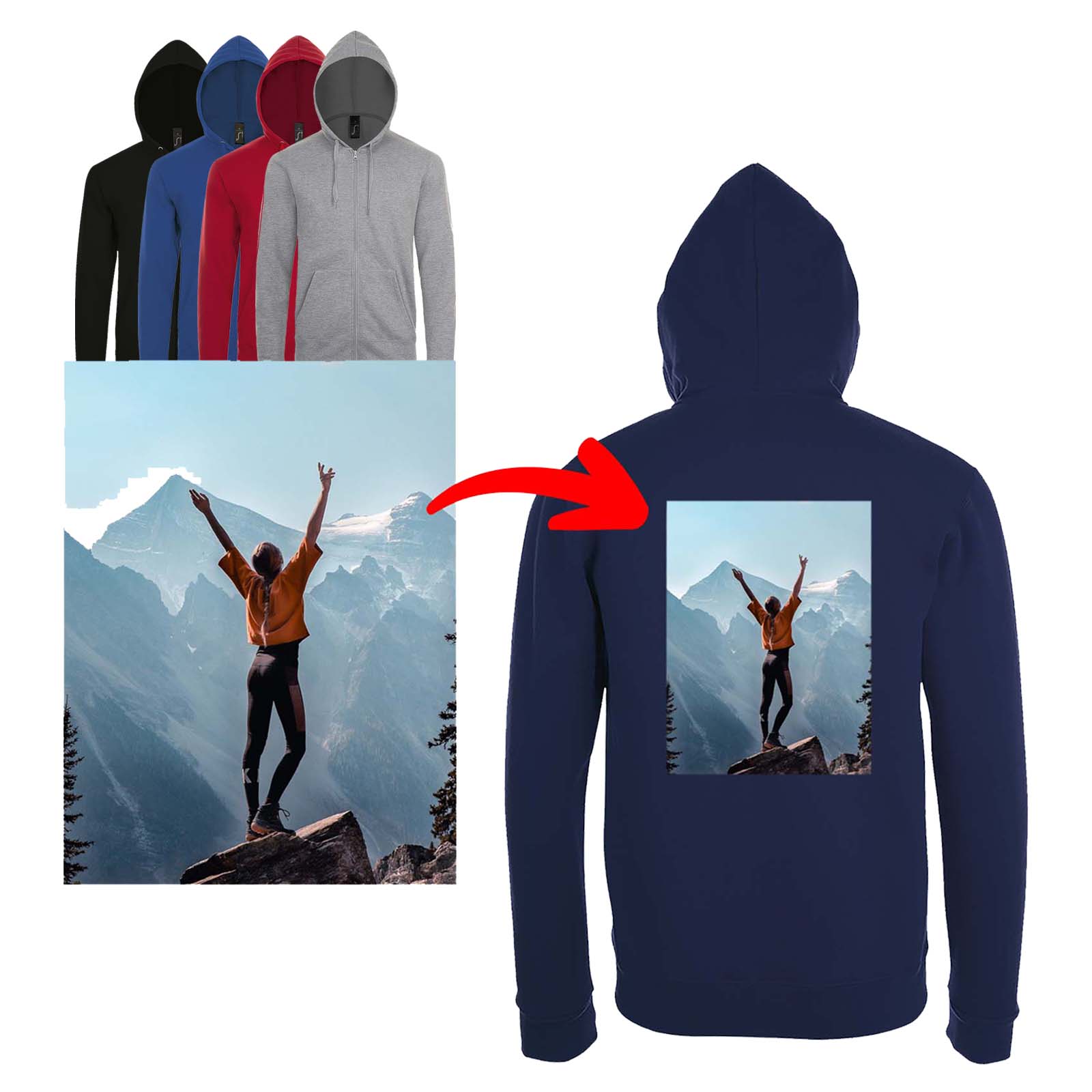 Bedruckte Kapuzenjacke Sol's Stone // Hooded Sweater mit eigenem Foto Text Logo gestalten