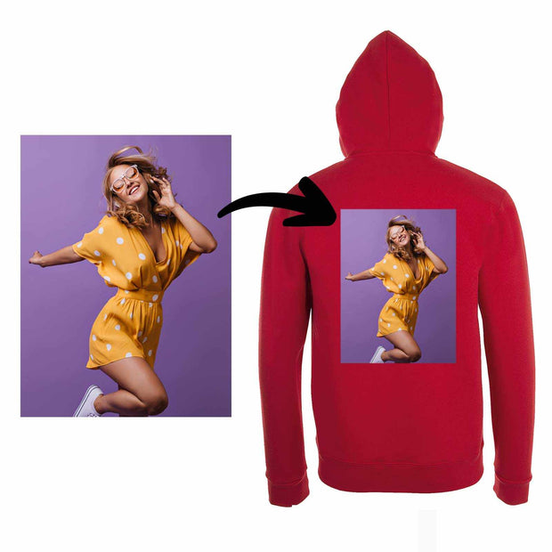 Rote Kapuzenjacke mit individuellem Fotodruck auf der Rückenfläche, Kapuzenjacken selbst gestalten, Sol's Stone Hoodie mit Reißverschluss