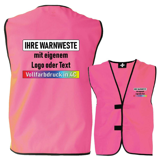 Pink Korntex Kennzeichnungsweste ohne Leuchtstreifen mit individuellem Vollfarbdruck für Logo oder Text