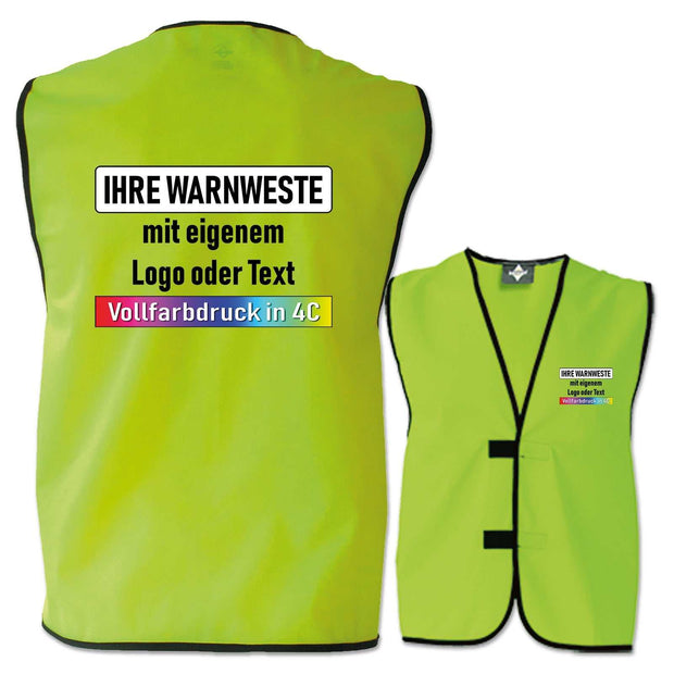 Korntex Kennzeichnungsweste Leipzig signalweste ohne Leuchtstreifen mit individuell bedrucktem Logo oder Text in leuchtgelb