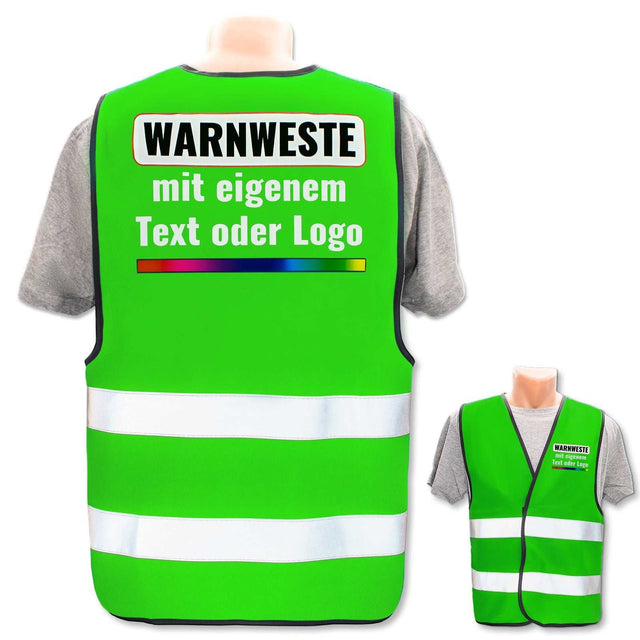 Kinder Warnweste Korntex "Aarhus" in Grün mit Klettverschluss und zwei reflektierenden Leuchtstreifen, personalisierbar mit Text oder Logo, Größen XXS bis S für Kita und Grundschule