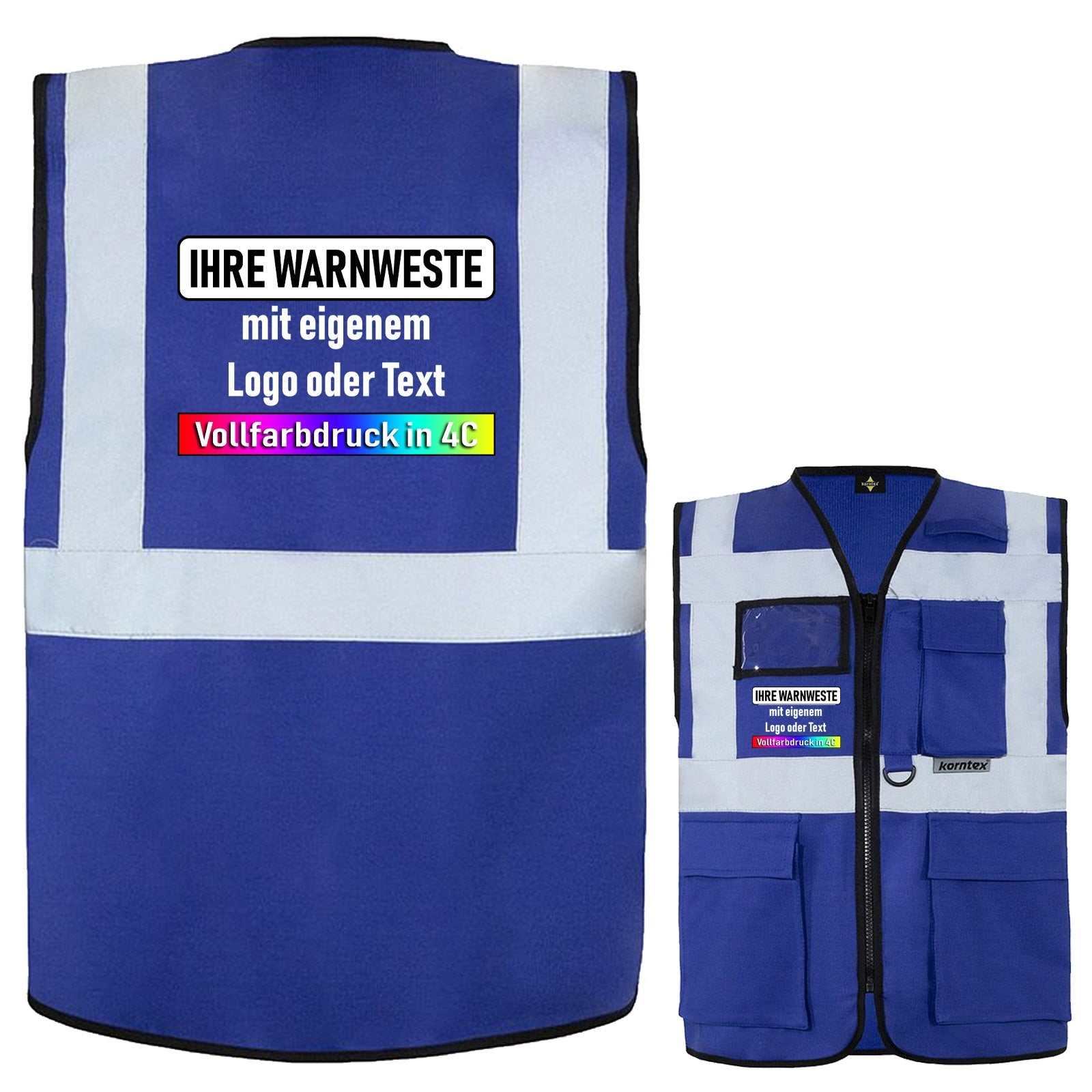 Korntex Multifunktionsweste Berlin gelb mit Taschen, Reißverschluss und Leuchtstreifen, optional bedruckbar