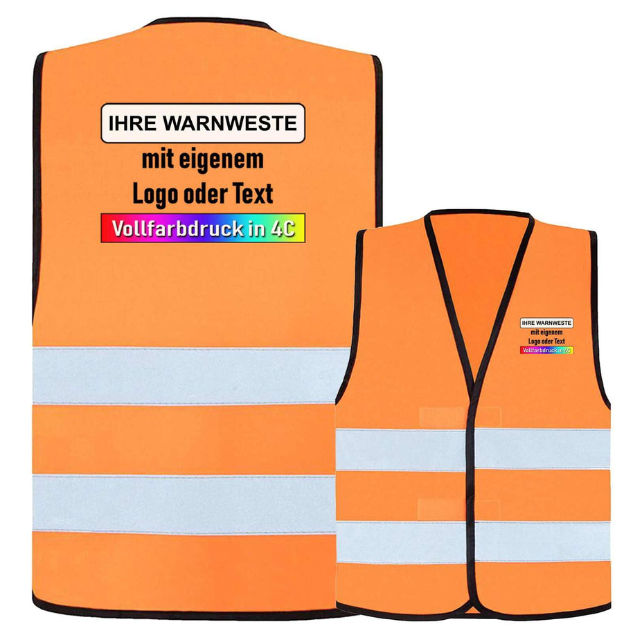 Korntex CO2-neutrale Warnweste KXEVW Paris mit zwei Leuchtstreifen, Klettverschluss und optionalem Druck, zertifiziert EN ISO 20471 Klasse 2