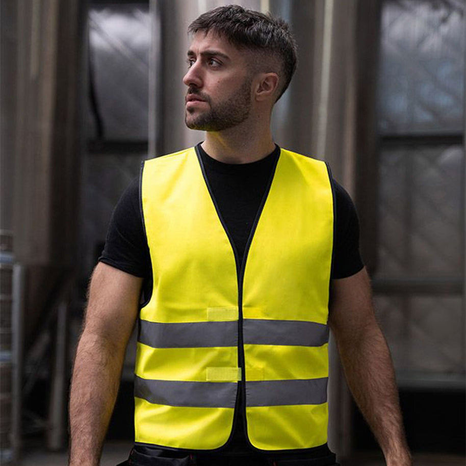 Warnweste KXEVW Paris mit zwei reflektierenden Leuchtstreifen und Klettverschluss, CO2-neutral, fluoreszierend, zertifiziert EN ISO 20471 Klasse 2