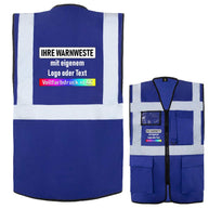 Korntex Comfort-Multifunktionsweste blau mit reflektierenden Streifen, Taschen, Reißverschluss und individuellem Druckoptionen