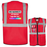 Korntex Comfort-Multifunktionsweste Hamburg in Rot mit Leuchtstreifen, Reißverschluss, Taschen und individuellem Vollfarbdruck