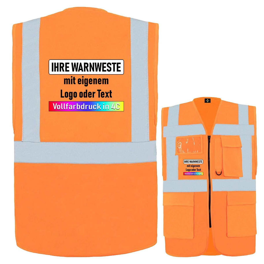 Korntex Comfort-Multifunktionsweste orange mit Taschen, Reißverschluss und reflektierenden Streifen, individuell bedruckbar