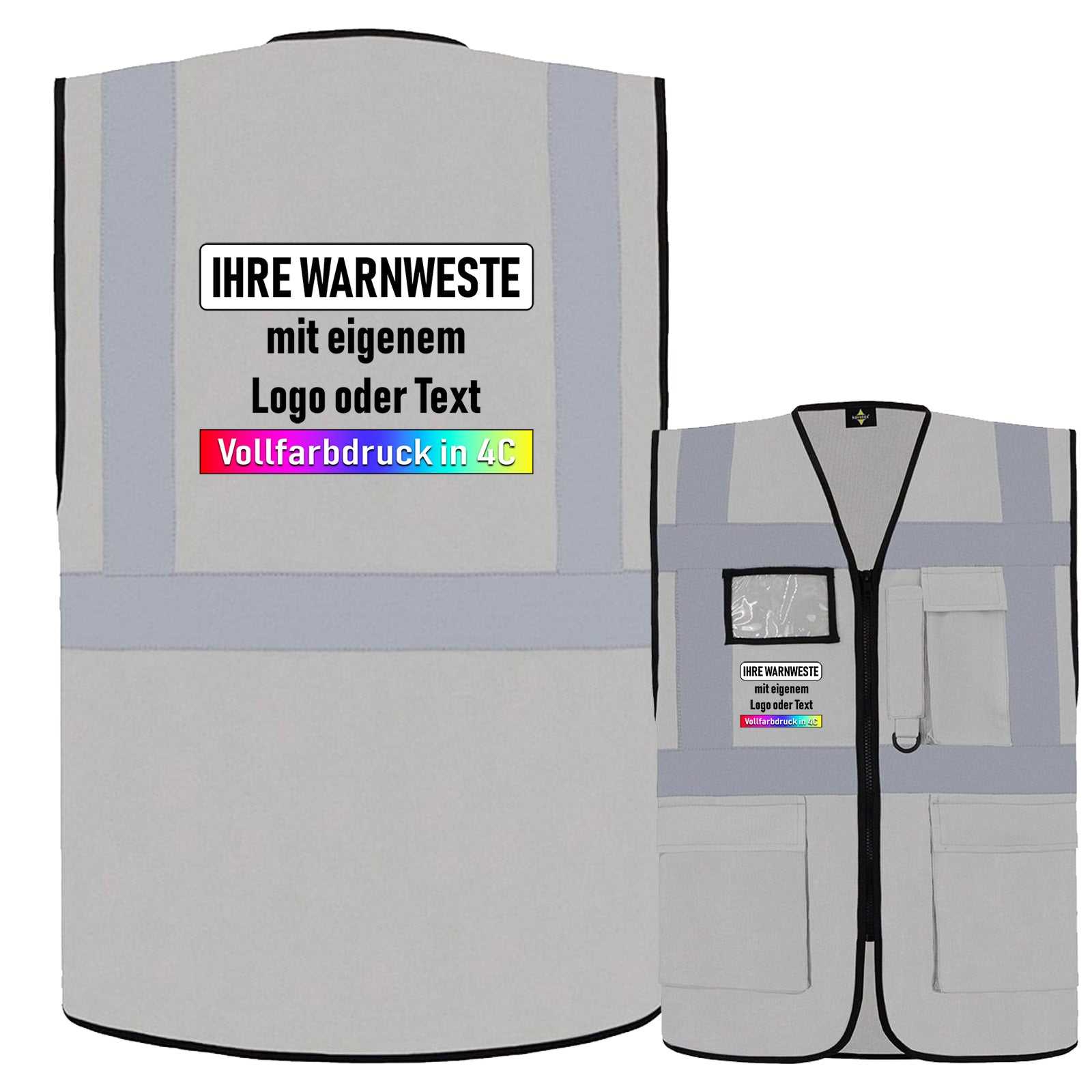 Korntex Comfort-Multifunktionsweste Hamburg grau mit Reißverschluss, Taschen, Ausweis-Einschub und individuell bedruckbar
