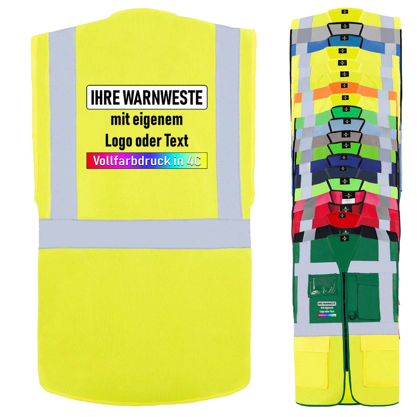 Multifunktionsweste Korntex Comfort Hamburg mit Taschen, Reißverschluss und Leuchtstreifen in verschiedenen Größen und Farben