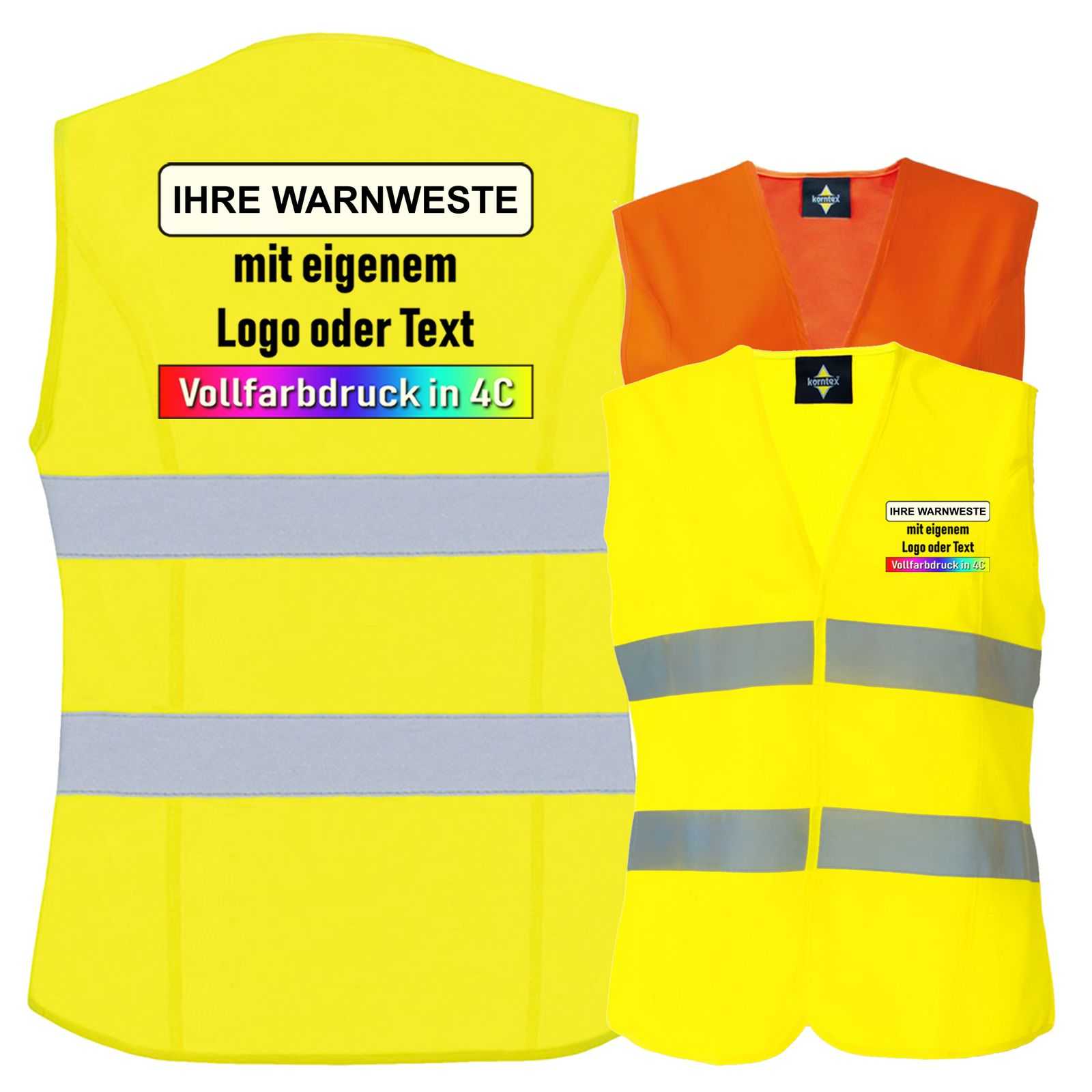 Korntex Frauen-Warnweste Frankfurt mit zwei reflektierenden Leuchtstreifen und Klettverschluss in tailliertem Design
