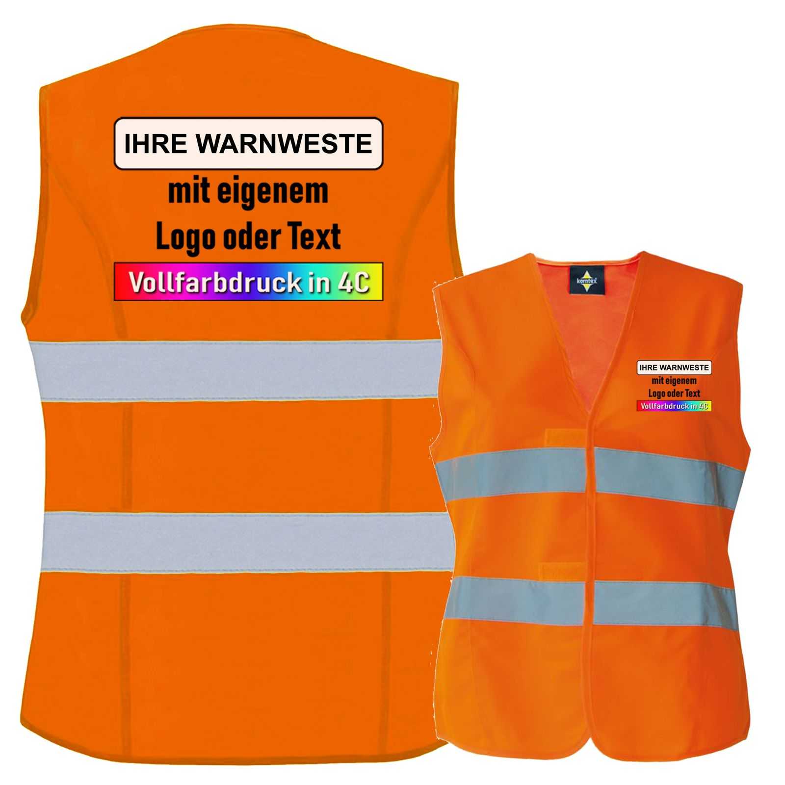 Korntex Frauen-Warnweste Frankfurt mit zwei reflektierenden Leuchtstreifen und Klettverschluss in tailliertem Schnitt