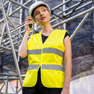 Frauen-Warnweste Frankfurt unbedruckt mit zwei Leuchtstreifen und Klettverschluss, tailliertes Design aus 100% Polyester