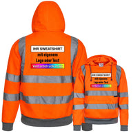 Warnschutz-Korntex-Hoodie „Cork“ mit vier reflektierenden Leuchtstreifen und Bauchtasche in Signalfarben
