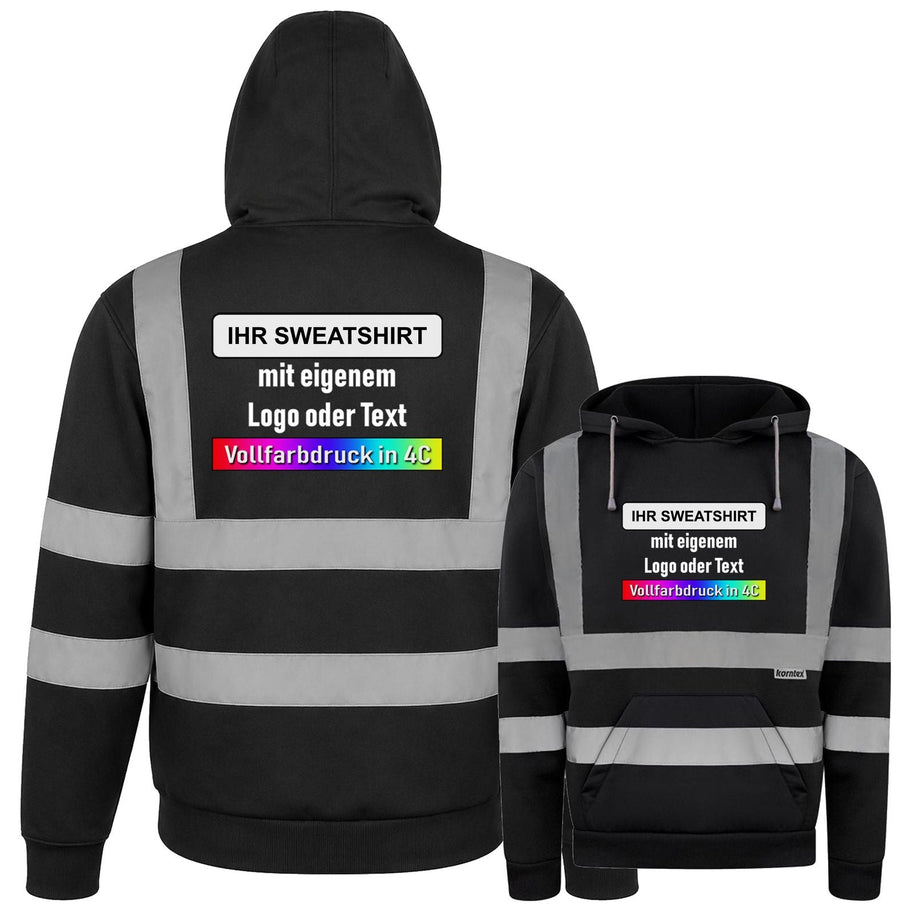 Korntex Hoodie „Cork“ in Signalfarbe mit 4 reflektierenden Leuchtstreifen und Kordelzugkapuze