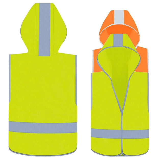 Korntex Kinder Test-Warnweste mit Kapuze in Gelb für Grundschulkinder aus atmungsaktivem Polyester