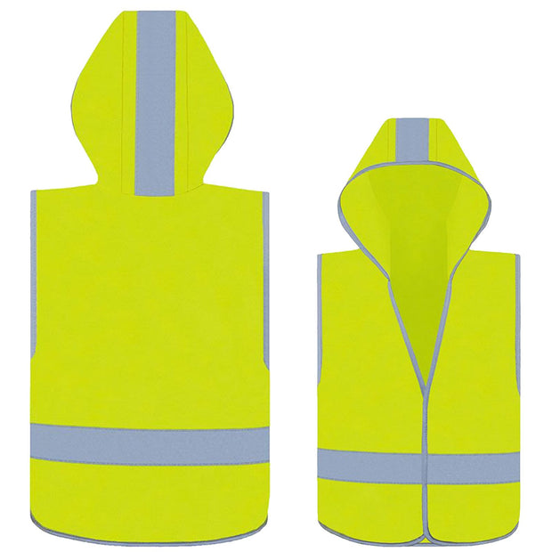 Korntex Kinder Test-Warnweste „Odense“ gelb mit Kapuze aus atmungsaktivem Polyester für Grundschulkinder