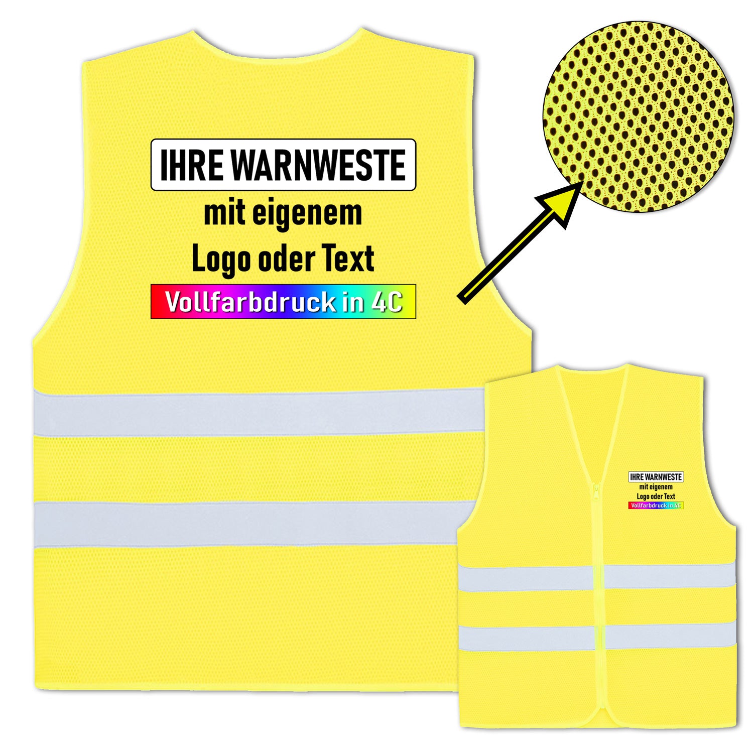 Korntex Mesh Warnweste mit Reißverschluss „Rhodes“ // Comfort-Fit // optional mit Druck