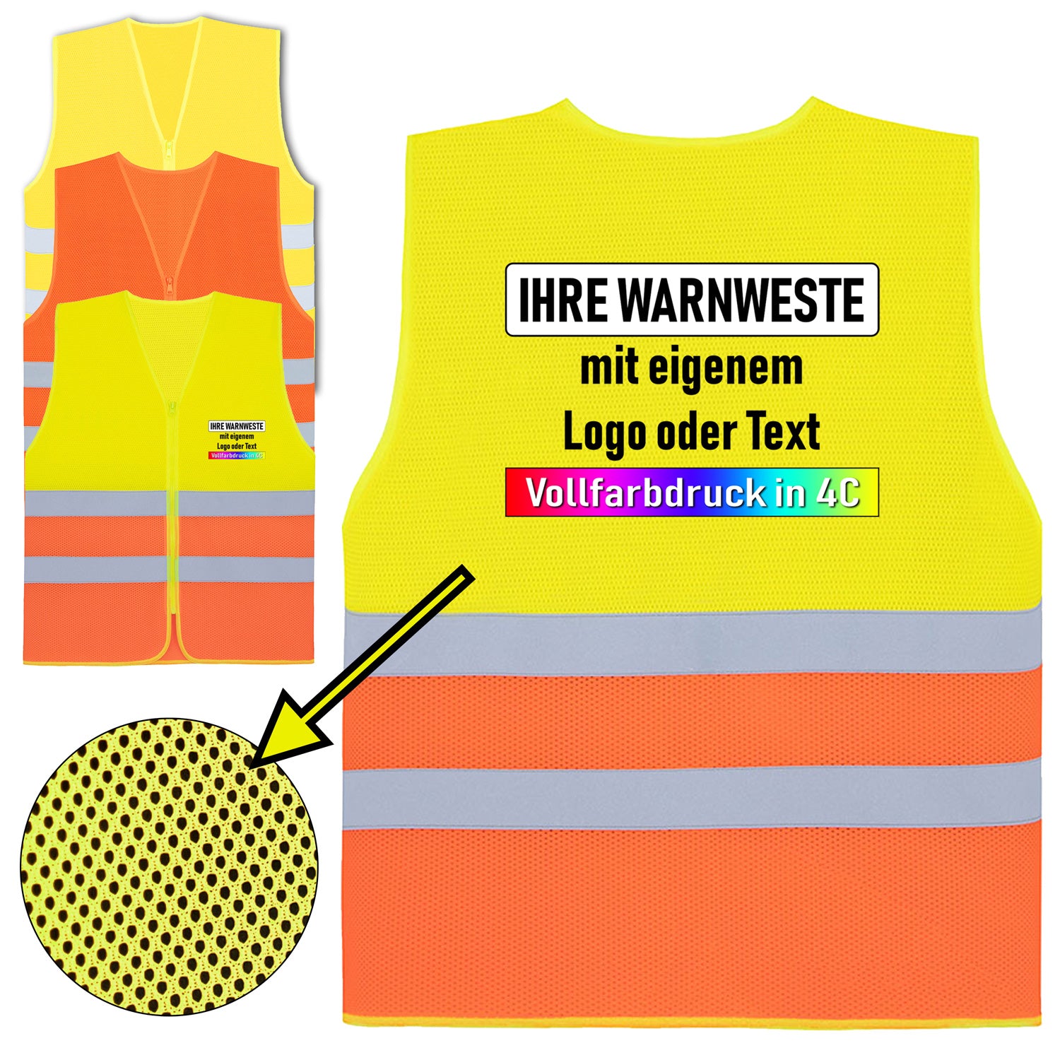 Korntex Mesh Warnweste mit Reißverschluss „Rhodes“ // Comfort-Fit // optional mit Druck