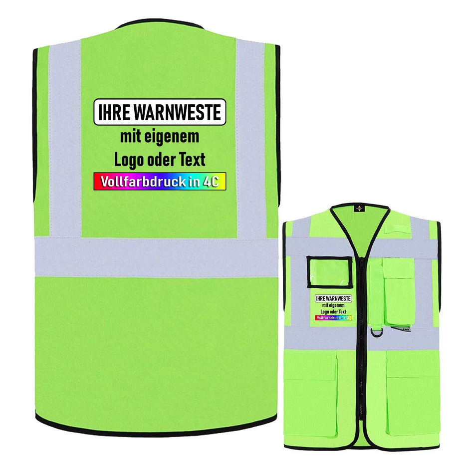Korntex Multifunktionsweste Berlin gelb mit Taschen, Reißverschluss und Leuchtstreifen, EN ISO 20471 zertifiziert