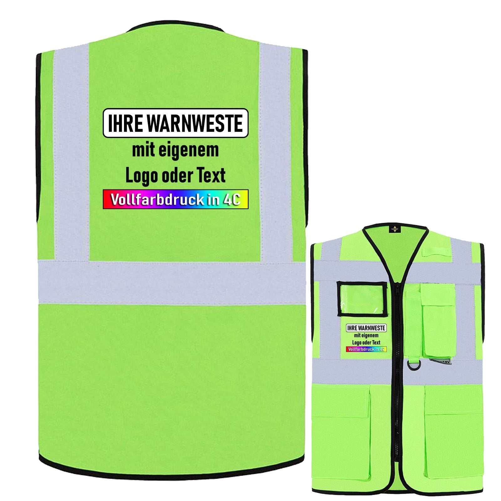 Korntex Multifunktionsweste Berlin gelb mit Taschen, Reißverschluss und Leuchtstreifen, EN ISO 20471 zertifiziert