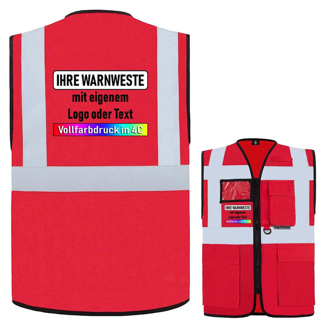 Korntex Multifunktionsweste Berlin mit Reißverschluss, Taschen und Leuchtstreifen in verschiedenen Farben und Größen
