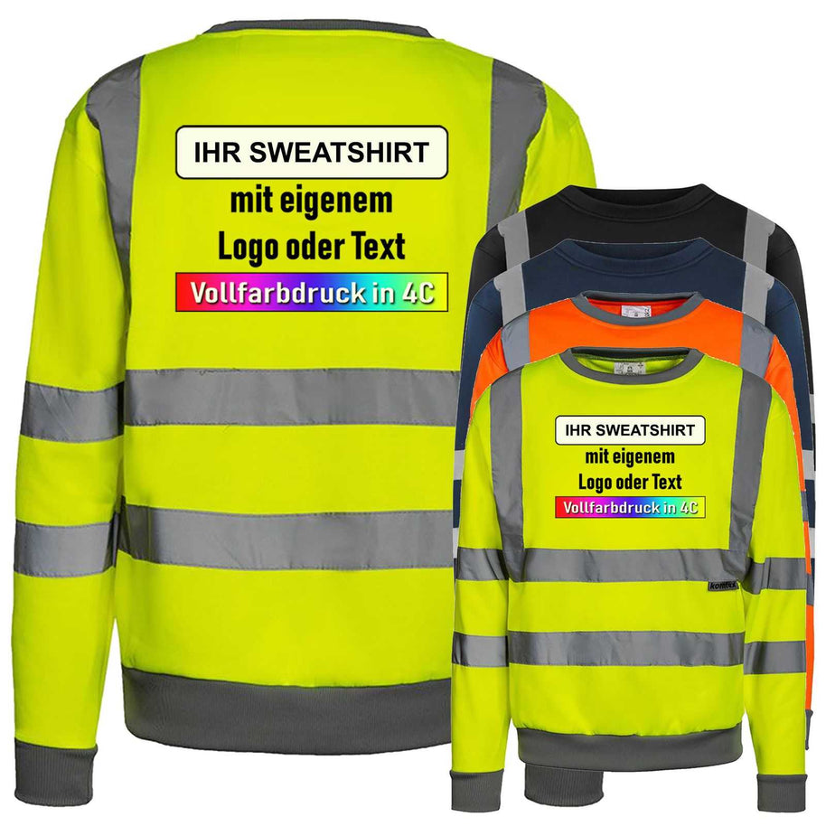 Korntex Hi-Vis Sweatshirt Limerick mit 4 reflektierenden Leuchtstreifen in Signalfarben und Rundhalsausschnitt