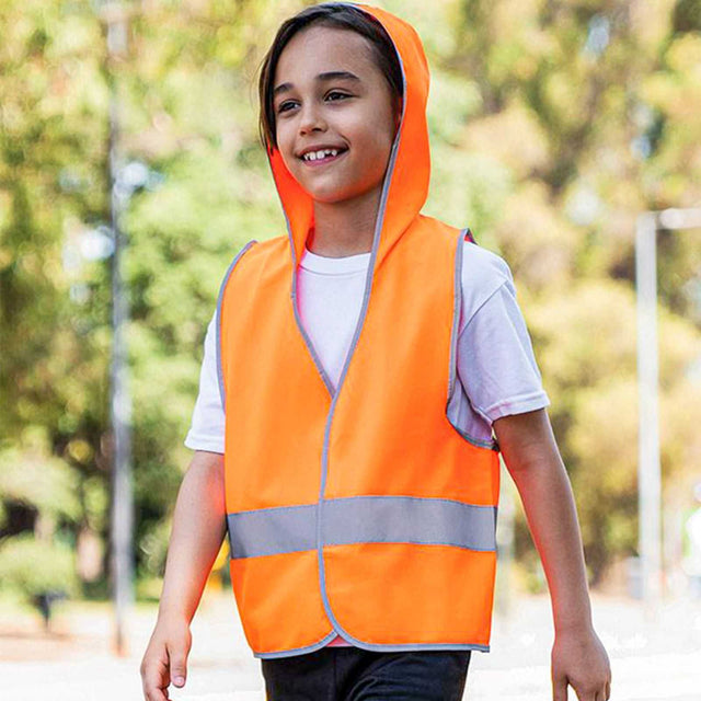 Korntex Kinder Warnweste mit Kapuze Odense in Gelb für Grundschulkinder, 100% atmungsaktives Polyester, optional bedruckbar