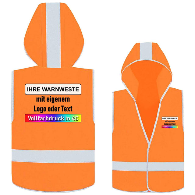 Korntex Kinder Warnweste mit Kapuze Odense aus atmungsaktivem Polyester, zertifiziert nach EN 1150, für Grundschulkinder in verschiedenen Größen und mit optionalem individuellen Druck