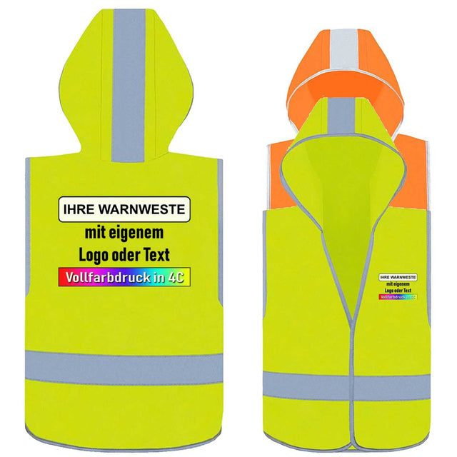 Korntex Kinder Warnweste mit Kapuze „Odense“ in Gelb für Grundschulkinder aus 100% Polyester mit individuell bedruckbarem Design