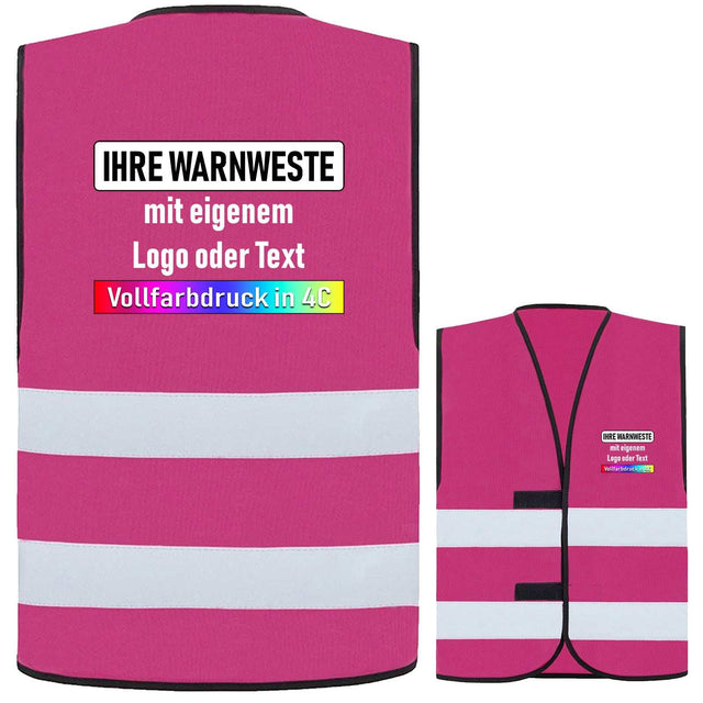 Pink Korntex Warnweste Dortmund with two reflective strips and customizable full-color print
