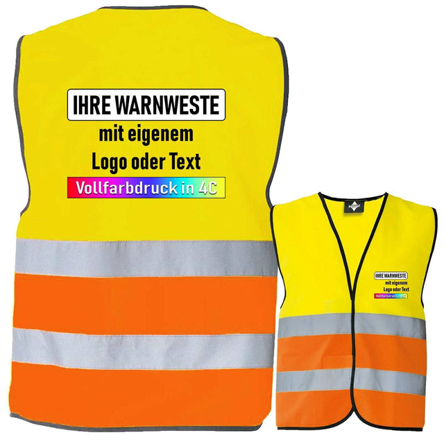 Korntex Warnweste signalgelb mit orangefarbenen und reflektierenden Streifen, bedruckbar mit individuellem Logo oder Text, zertifizierte Sicherheits-Warnweste Klasse 2